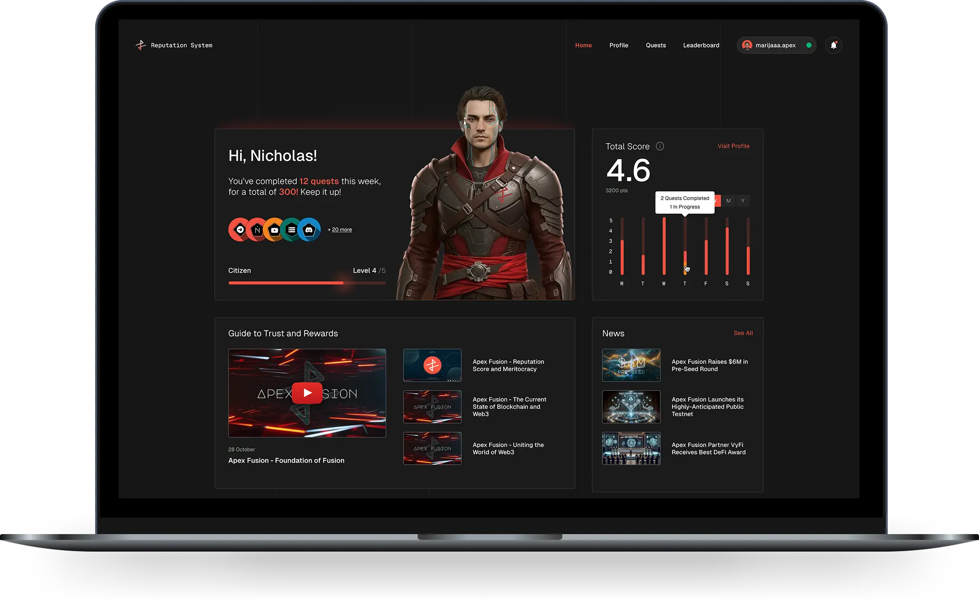 reputation system dashboard shown on laptop